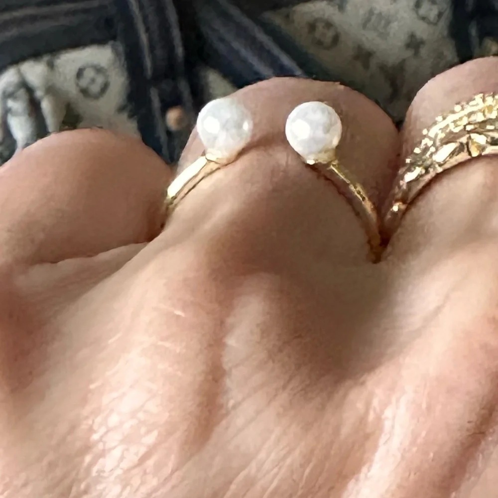 925 Sterling Silver Open Bypass Pearl Ring Adjustable Size 5-7 Minimalist